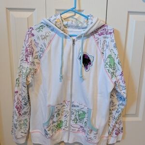 Disney White Hoodie with Green and Blue Character Sketches